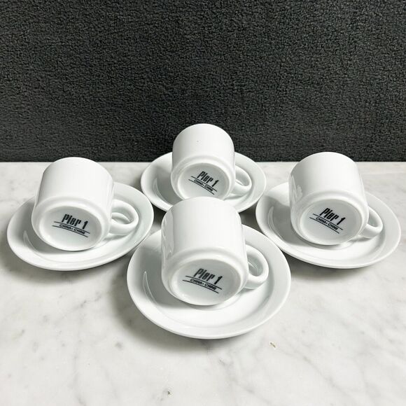 Pier 1 Demitasse Espresso Cups and Saucers - Set of 4 White Porcelain - Picture 6 of 7